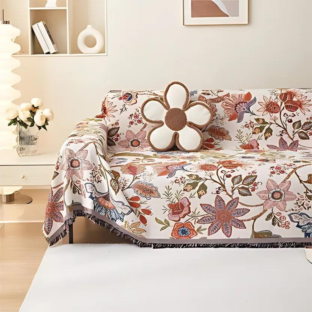 Elegante Decke mit Floral Design und Rustikalen Fransen