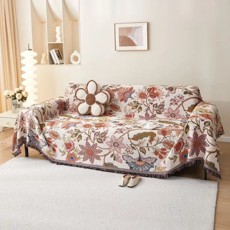 Elegante Decke mit Floral Design und Rustikalen Fransen