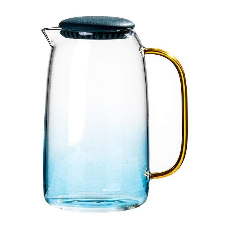 Blue glass jug set with matching drinking glass