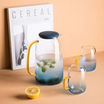 Blue glass jug set with matching drinking glass