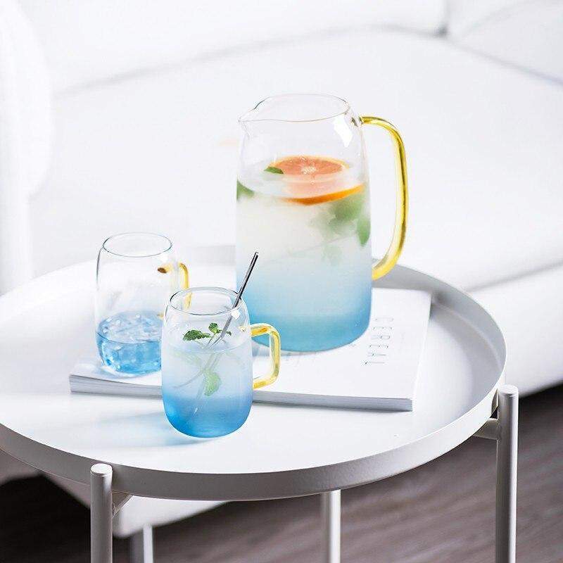 Blue glass jug set with matching drinking glass