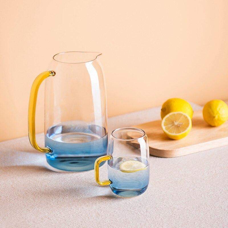 Blue glass jug set with matching drinking glass