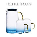 Blue glass jug set with matching drinking glass