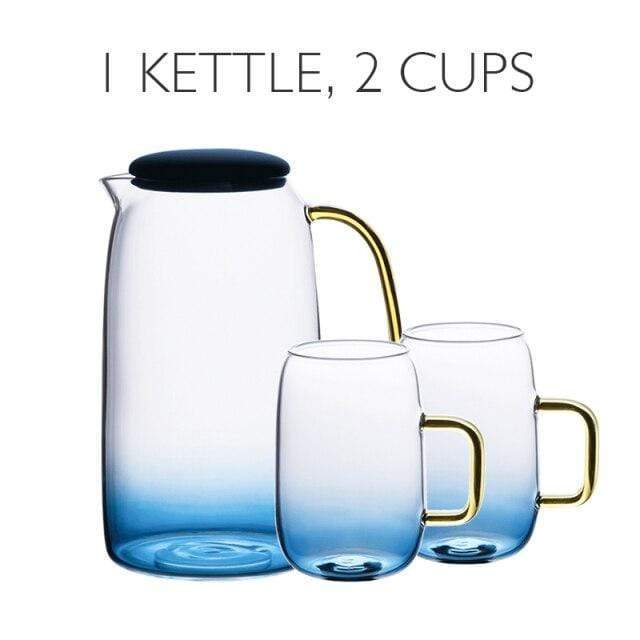 Elegant glass pitcher with matching drinking glass set