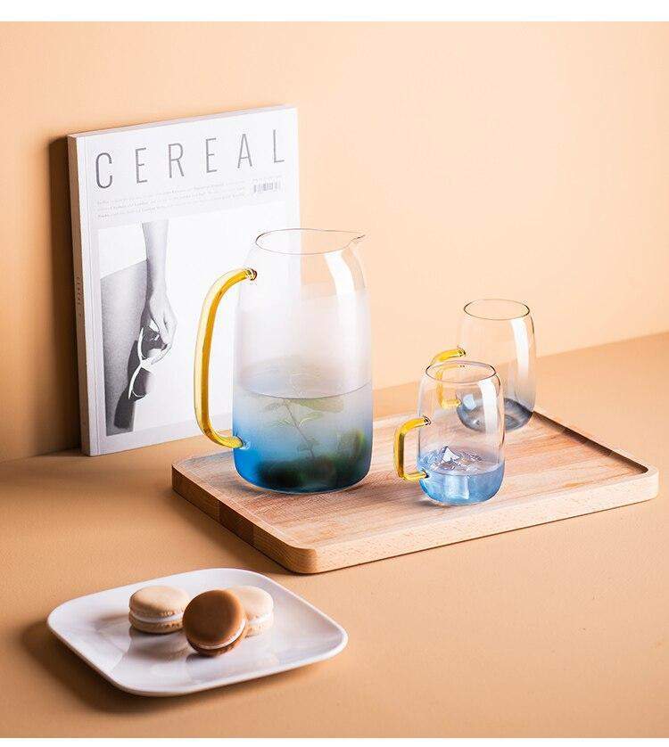 Blue glass jug set with matching drinking glass