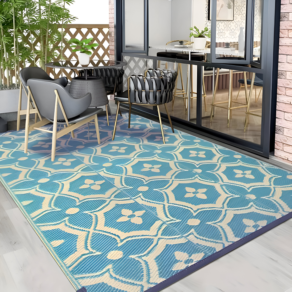 Foldable Outdoor Rug – Geometric Pattern, Weatherproof