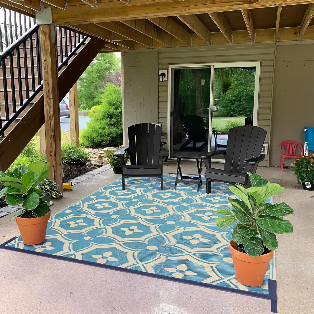 Foldable Outdoor Rug – Geometric Pattern, Weatherproof