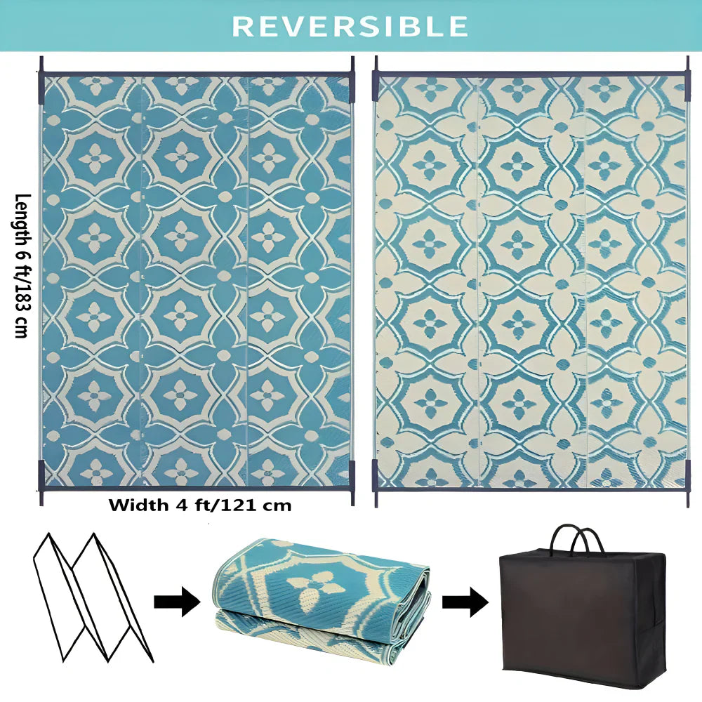 Foldable Outdoor Rug – Geometric Pattern, Weatherproof