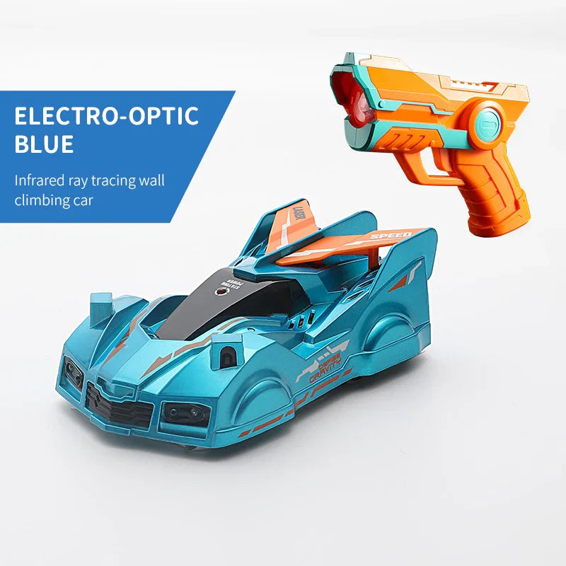 Remote-controlled car with laser beam for wall contact