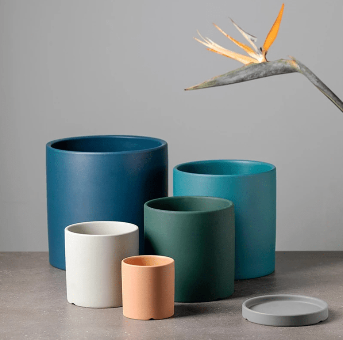 Elegant flower pot with saucer and drainage hole