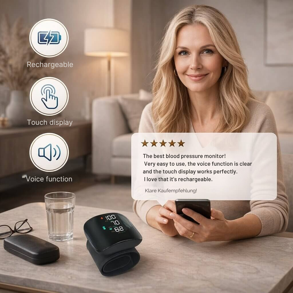 Wrist Blood Pressure Monitor with Voice Function and Touchscreen