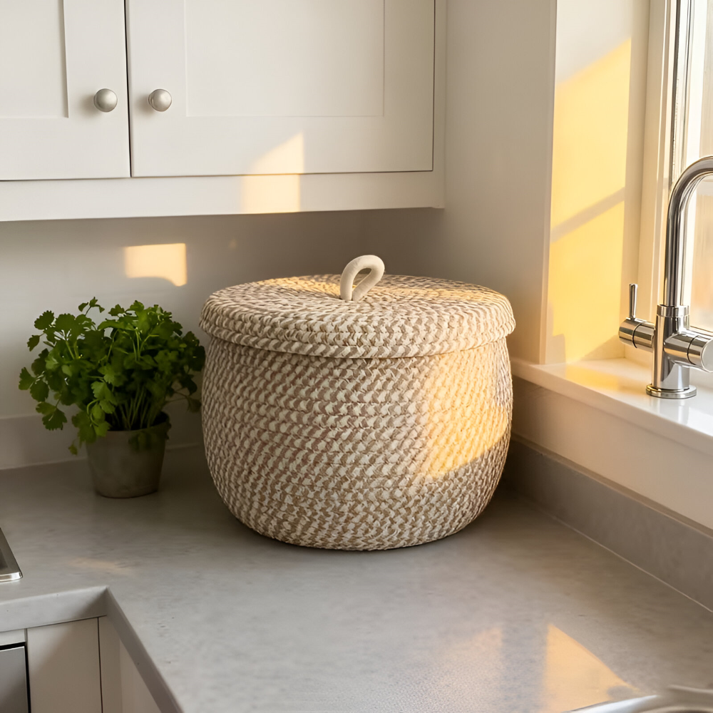 Runder Aufbewahrungskorb mit Deckel – Elegantes Design