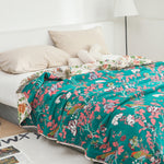 Reversible cotton blanket with botanical design