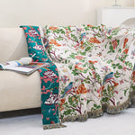 Reversible cotton blanket with botanical design