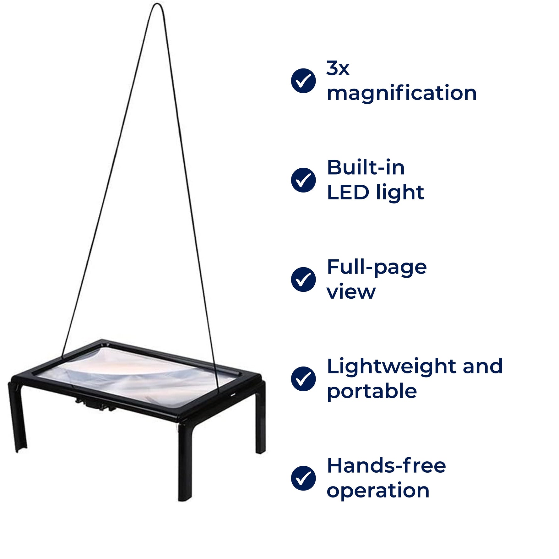 3x LED Magnifying Glass with Illuminated Full Page – Hands-free & Lightweight – Ideal for Seniors and People with Low Vision