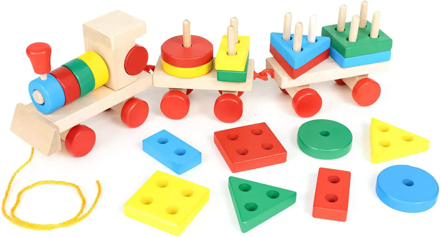 Holzeisenbahn aus Bauklötzen - Fördert Präzision und Problemlösungsfähigkeiten