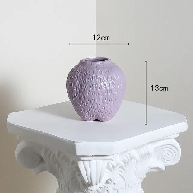 Decorative ceramic strawberry design flower vase for living and dining rooms