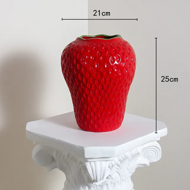 Decorative ceramic strawberry design flower vase for living and dining rooms