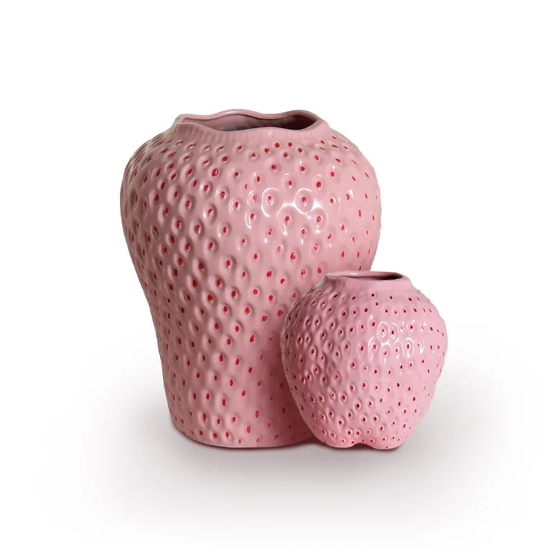 Decorative ceramic strawberry design flower vase for living and dining rooms