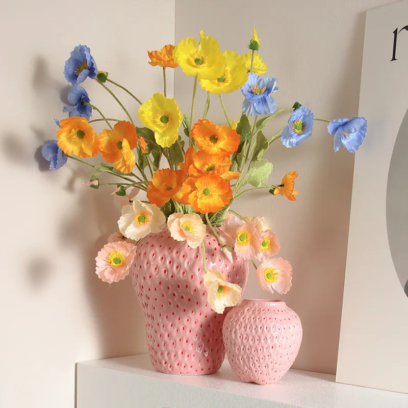Decorative ceramic strawberry design flower vase for living and dining rooms