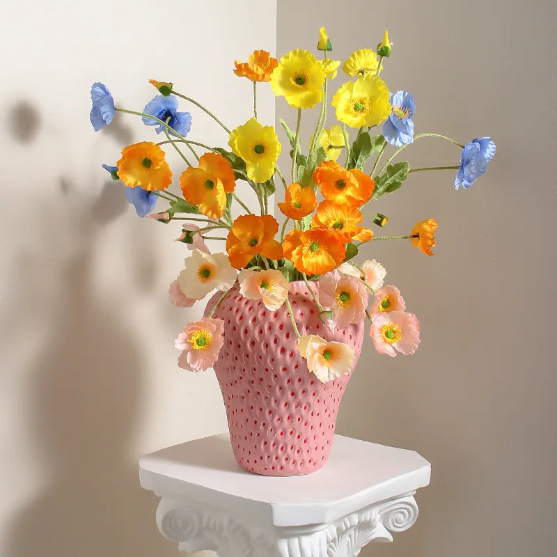 Decorative ceramic strawberry design flower vase for living and dining rooms