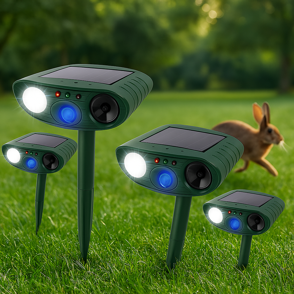 Solar-powered Ultrasound Rabbit Repellent with Flashing Light – Effective Protection for Your Garden
