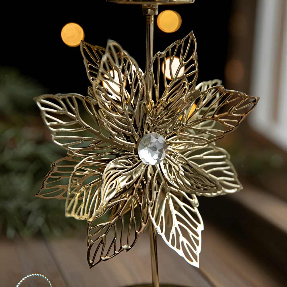 Vintage Golden Christmas Candle Holder - Atmospheric Table Decoration