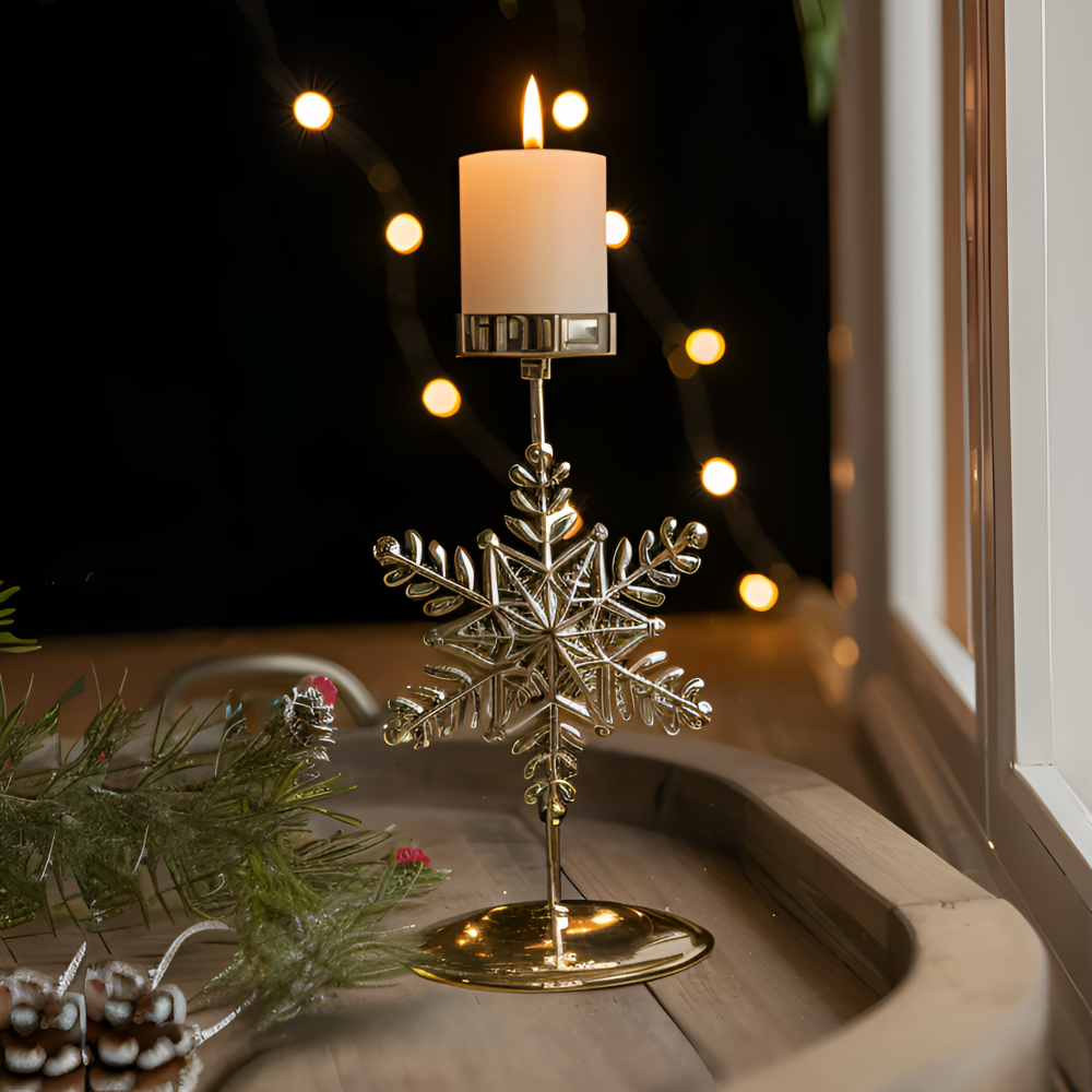 Vintage Golden Christmas Candle Holder - Atmospheric Table Decoration