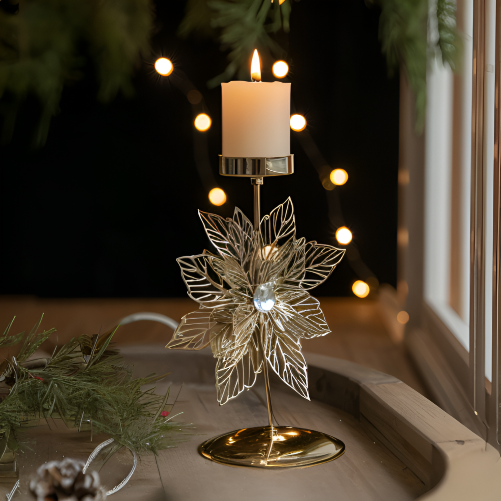 Vintage Golden Christmas Candle Holder - Atmospheric Table Decoration
