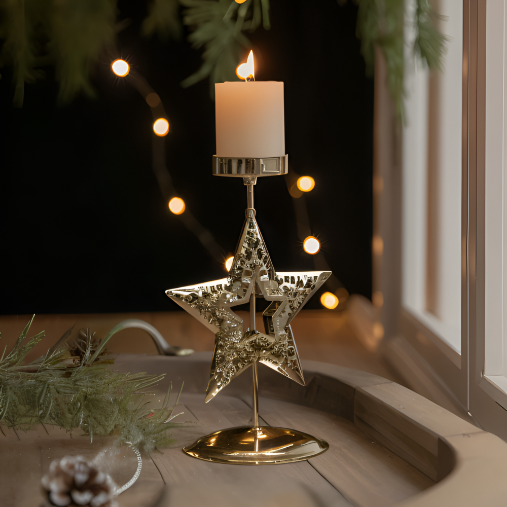 Vintage Golden Christmas Candle Holder - Atmospheric Table Decoration
