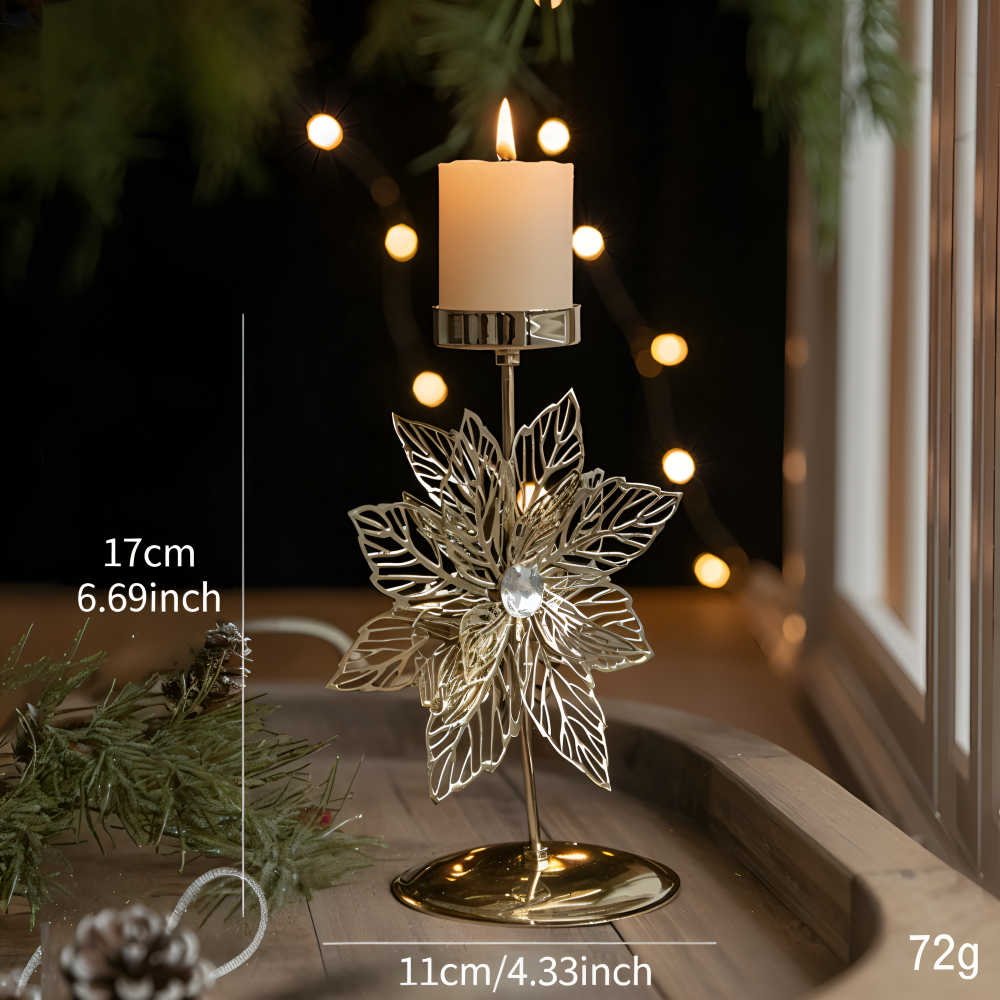 Vintage Golden Christmas Candle Holder - Atmospheric Table Decoration