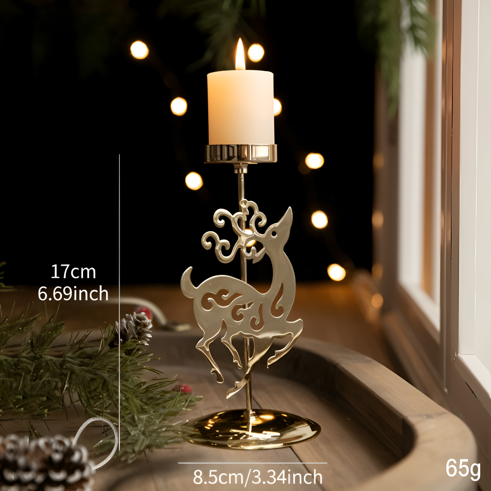 Vintage Golden Christmas Candle Holder - Atmospheric Table Decoration