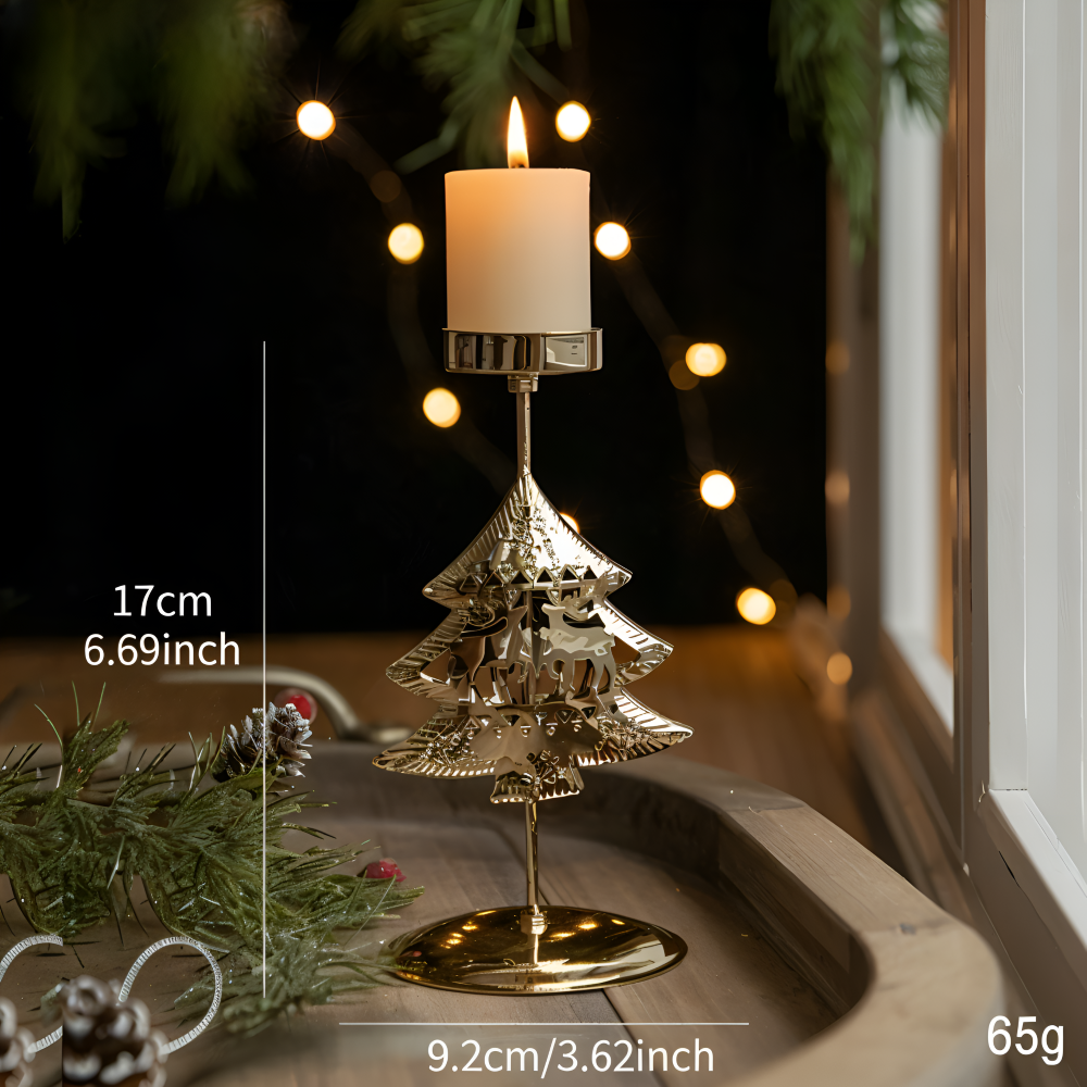 Vintage Golden Christmas Candle Holder - Atmospheric Table Decoration