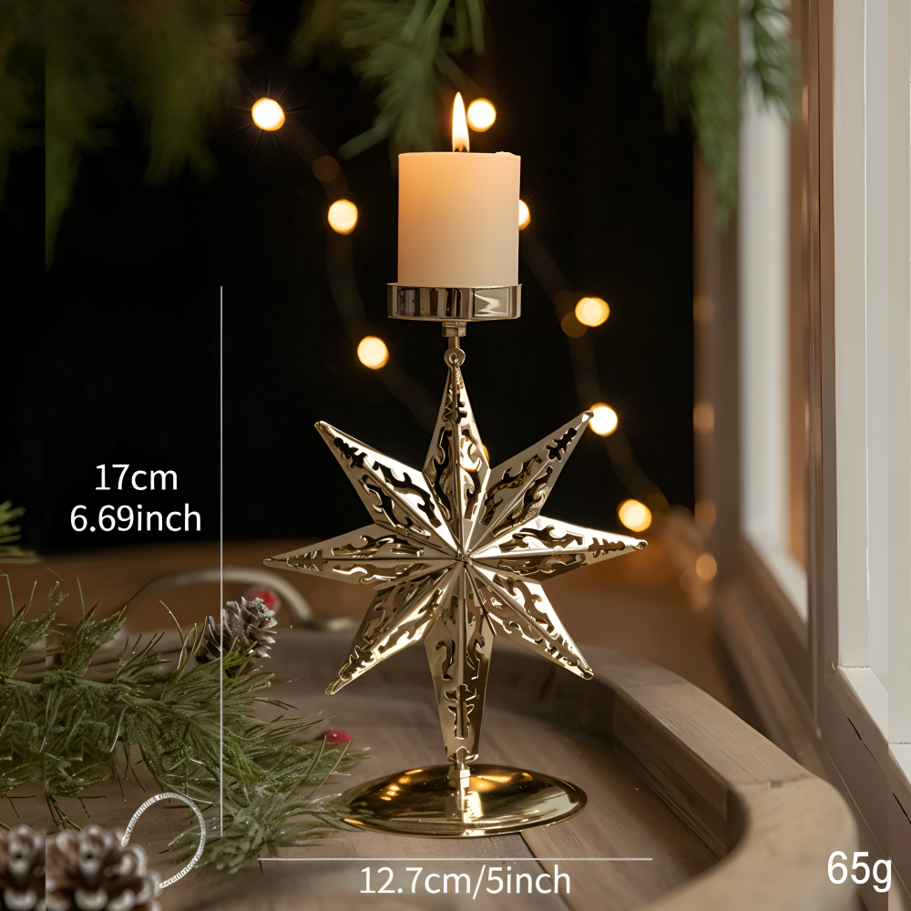 Vintage Golden Christmas Candle Holder - Atmospheric Table Decoration