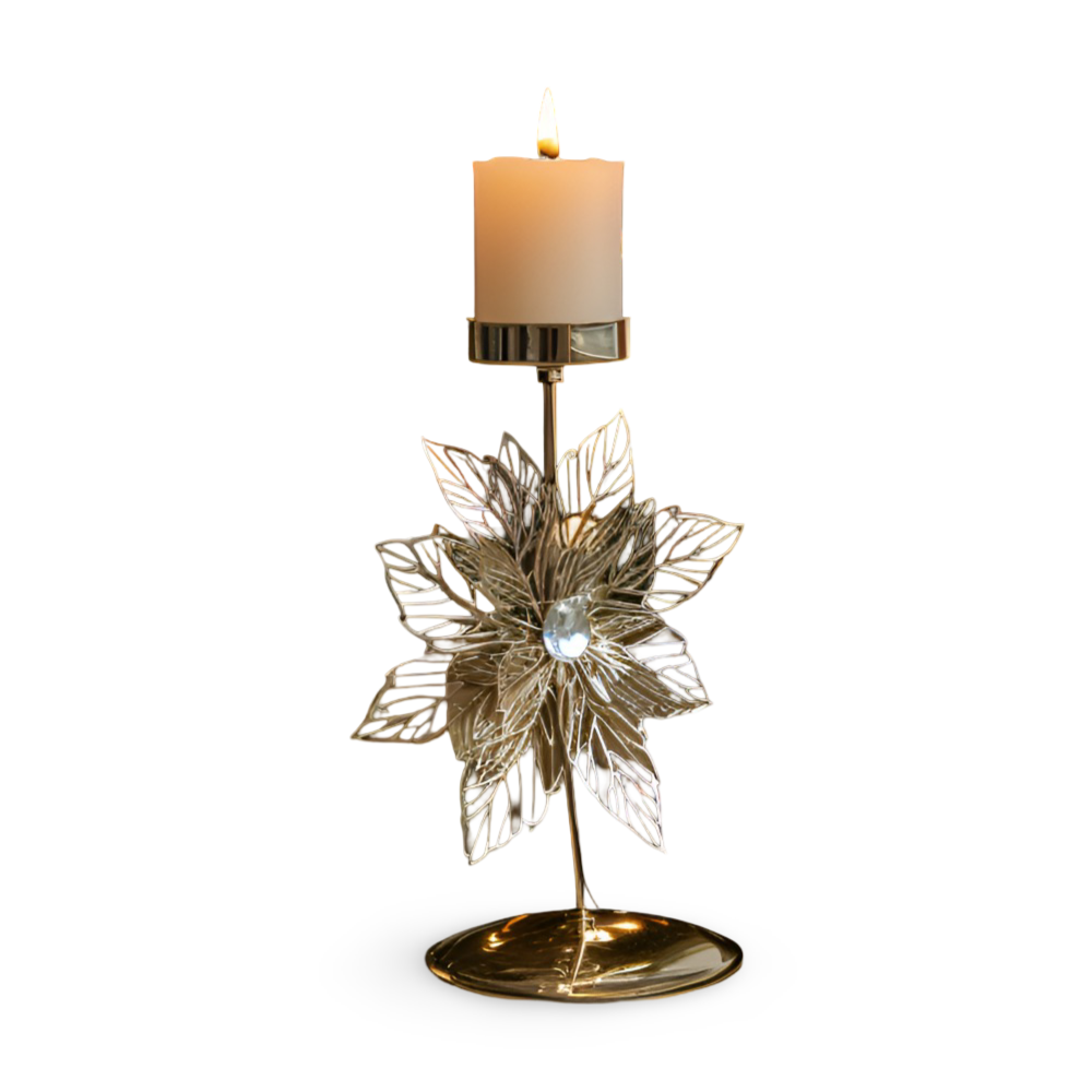 Vintage Golden Christmas Candle Holder - Atmospheric Table Decoration