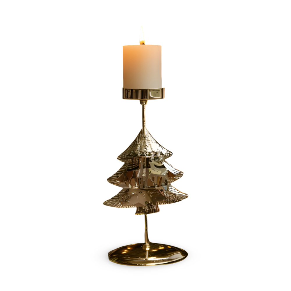 Vintage Golden Christmas Candle Holder - Atmospheric Table Decoration