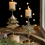 Vintage Golden Christmas Candle Holder - Atmospheric Table Decoration