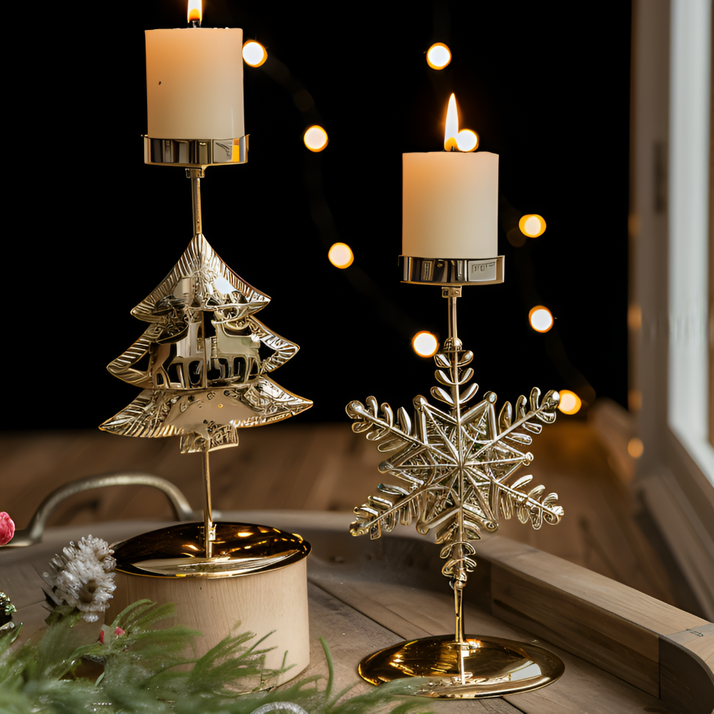 Vintage Golden Christmas Candle Holder - Atmospheric Table Decoration
