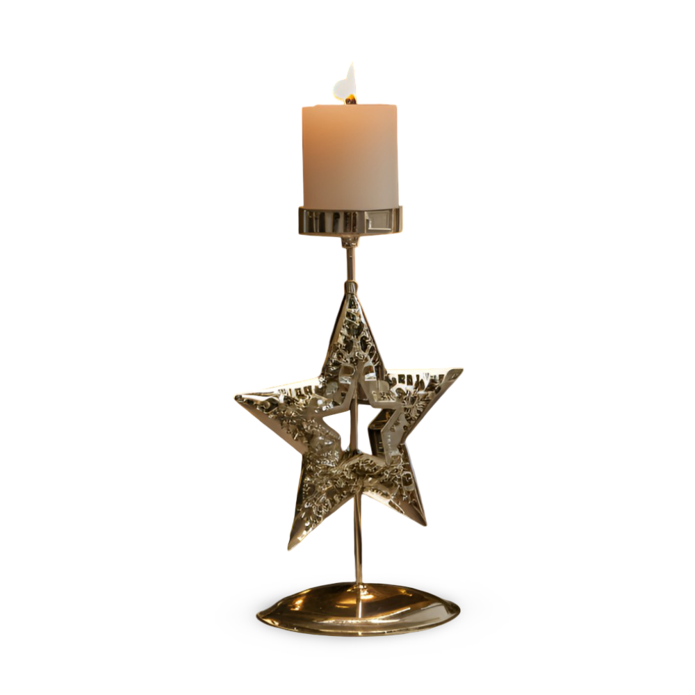 Vintage Golden Christmas Candle Holder - Atmospheric Table Decoration