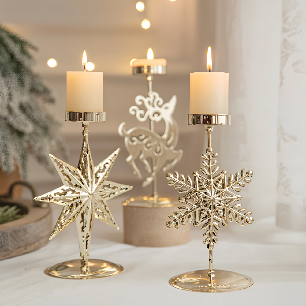 Vintage Golden Christmas Candle Holder - Atmospheric Table Decoration