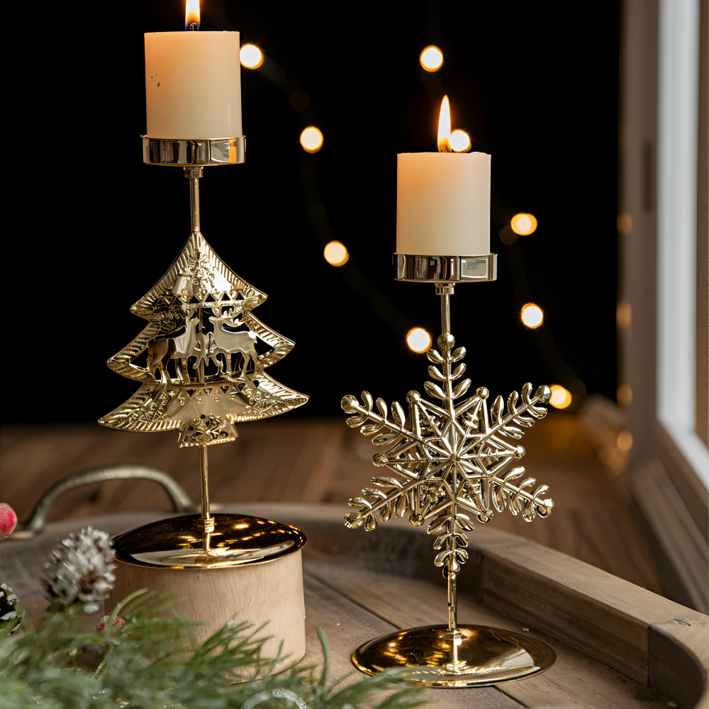 Vintage Golden Christmas Candle Holder - Atmospheric Table Decoration