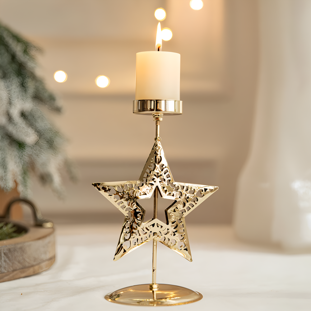 Vintage Golden Christmas Candle Holder - Atmospheric Table Decoration