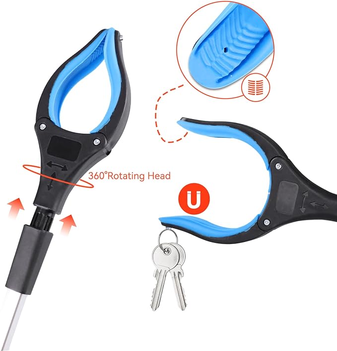 Foldable grabber with 360° rotating clip