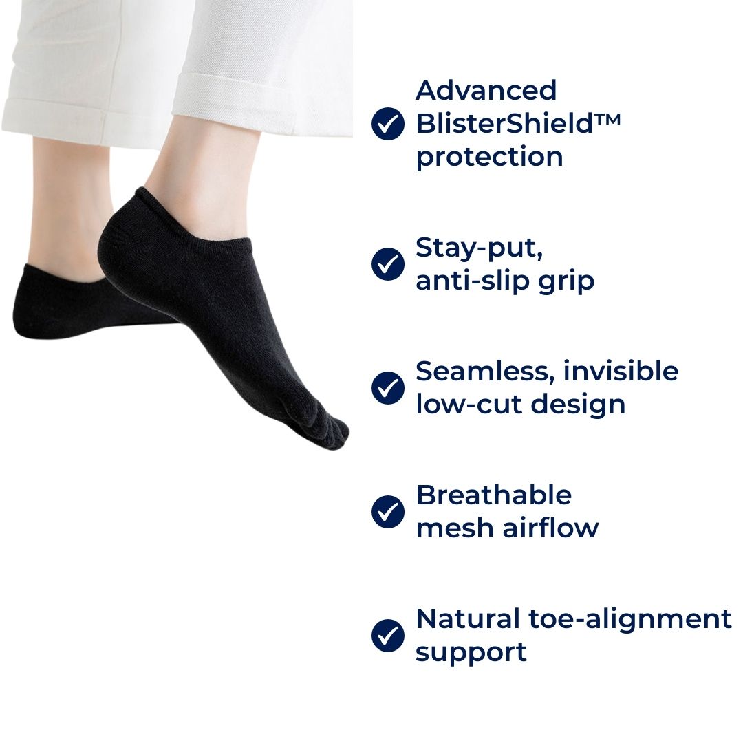 Invisible Toe Socks for Women – Non-Slip, Breathable Mesh, Low Cut, Blister Prevention and All-Day Freshness