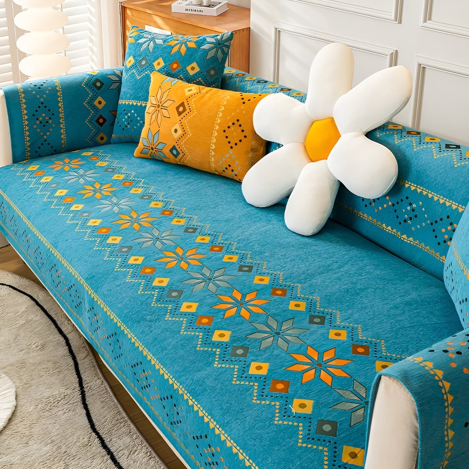 Boho-inspirierter Sofabezug – Elastisch & Ganzjährig Nutzbar | Stilvoller Schutz für Ihr Sofa