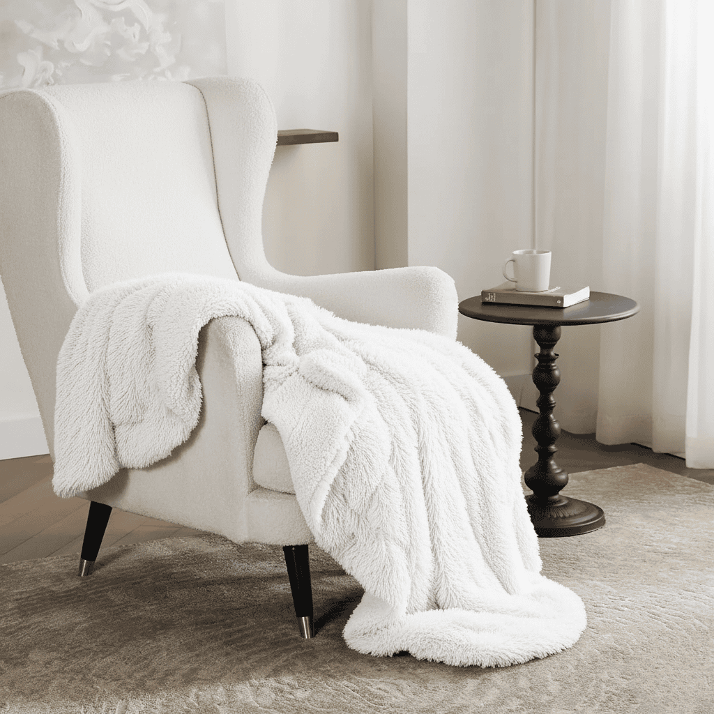 Luxurious Faux Fur Throw Blanket – Washable and Elegant for Cozy Evenings