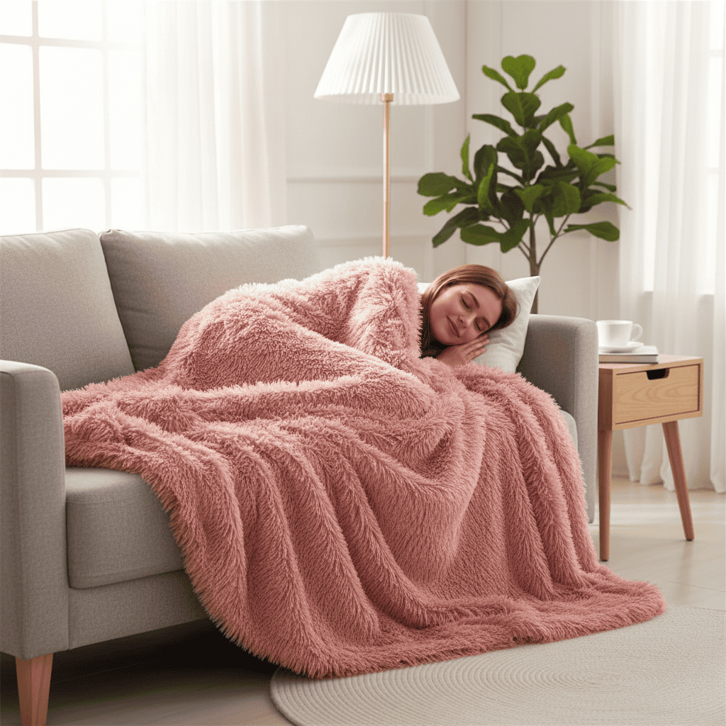 Luxurious Faux Fur Throw Blanket – Washable and Elegant for Cozy Evenings
