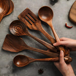 5-Piece Kitchen Utensil Set Made from Natural Teak Wood - Heat Resistant and Scratchproof