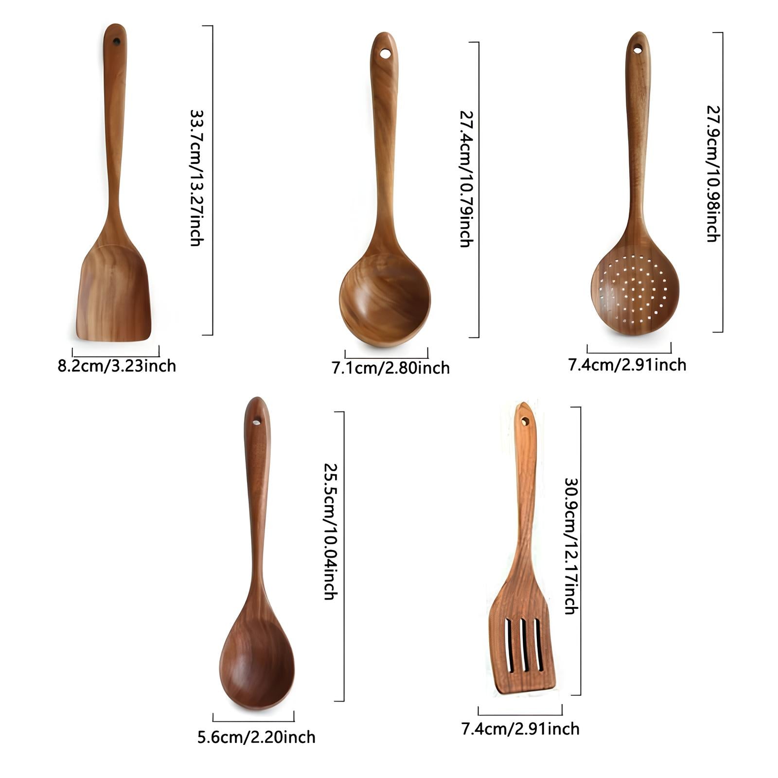 5-Piece Kitchen Utensil Set Made from Natural Teak Wood - Heat Resistant and Scratchproof