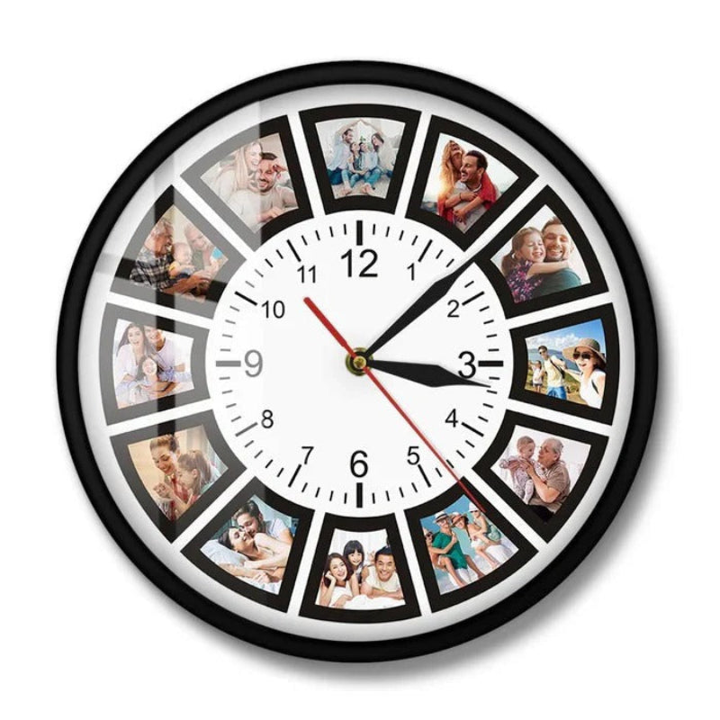Personalizable Photo Wall Clock with 12 Photo Frames – Silent Operation